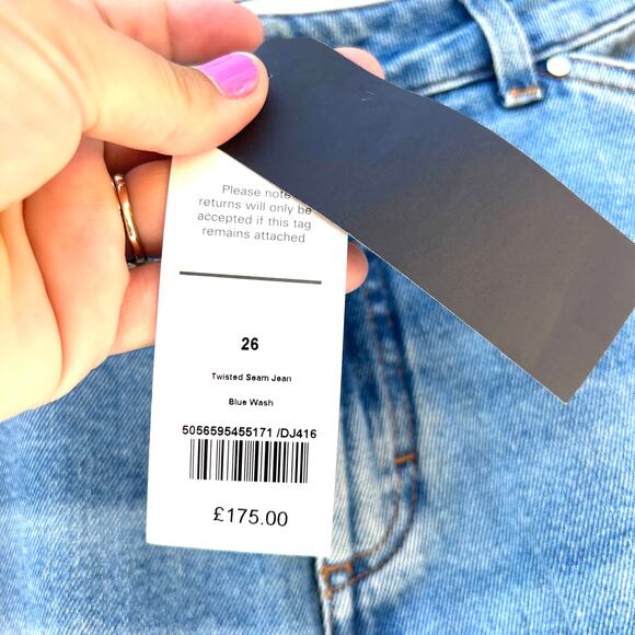 New ME+EM Twisted Seam Jeans Barrel Blue Wash Pants Size 26 Wide Leg Denim - Picture 6 of 12